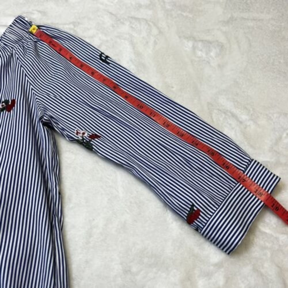 Esqualo Blue White Striped Off-Shoulder Shirt Dress Floral Women's 8 - Picture 7 of 9